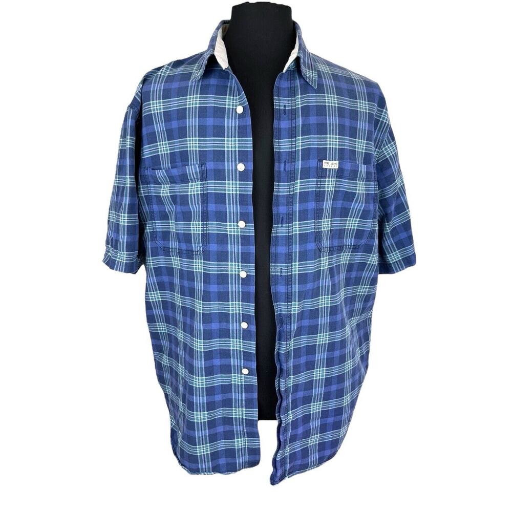 Vintage Pepe Jeans London Mens Lg Button Down Sh Sleeve Blue Green Plaid Shirt